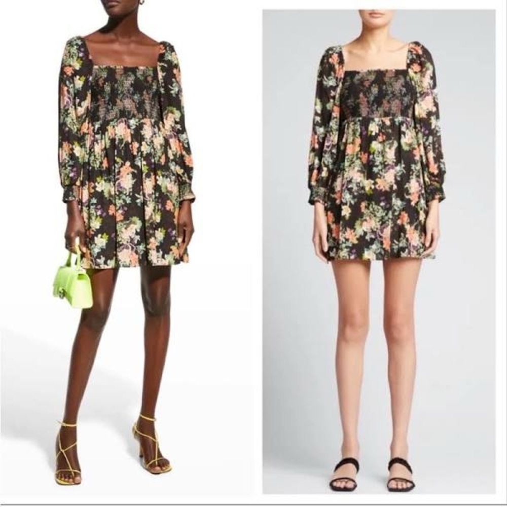 NWT- Alice + Olivia Cooper Blouson-Sleeve Empire-Waist Mini Dress Size 12